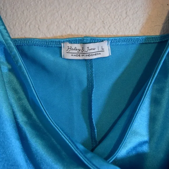 Y2K Aquamarine Slinky Asymmetrical Mini Bodycon Dress - Picture 2 of 7